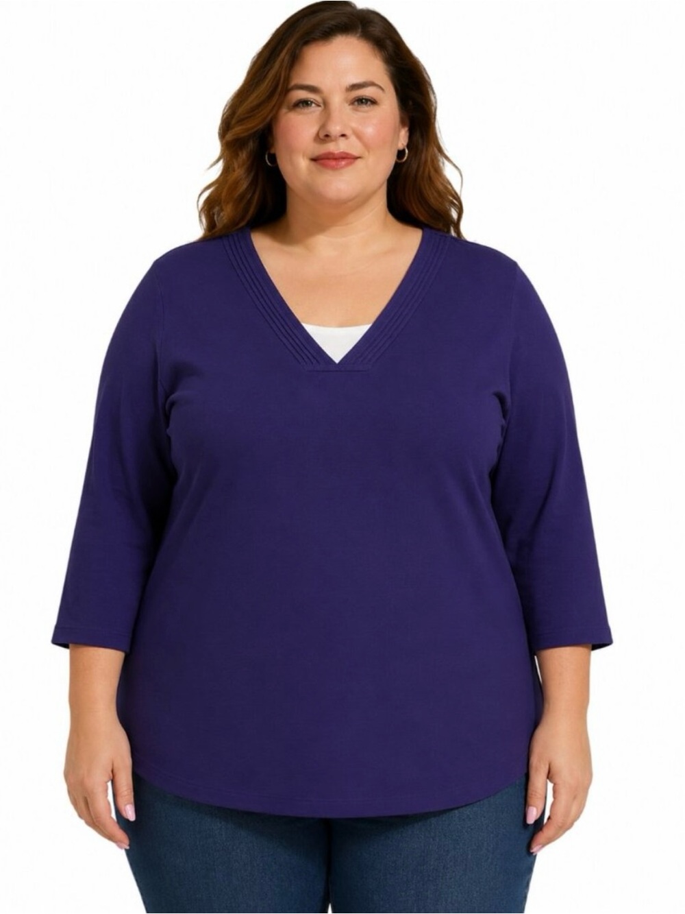 White Stag Purple & White 3/4 Sleeve V Neck Workwear Women's Size XXL Blouse